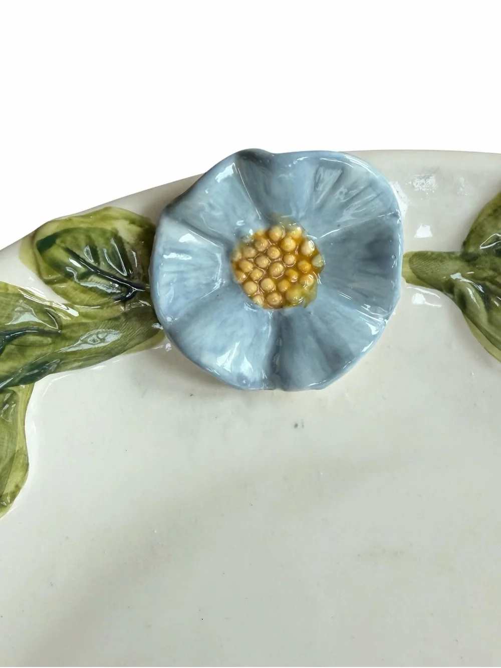 Floral Ceramic Chip Plate in White with Pink & Blue Accents from Mud Pie